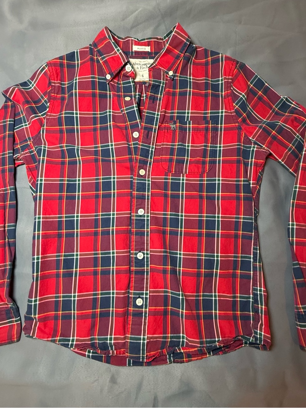 Abercrombie & Fitch Men’s Red Plaid Button-Up Shirt